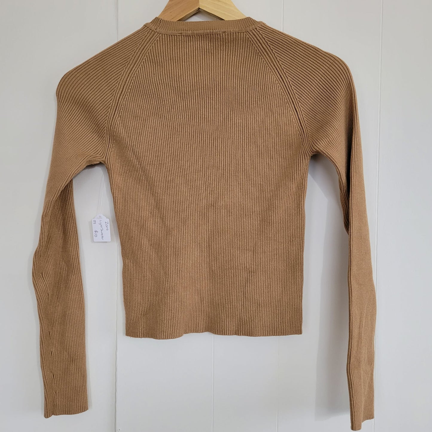 Camel Ribbed Knit Button Detail Sweater - Zara (M)