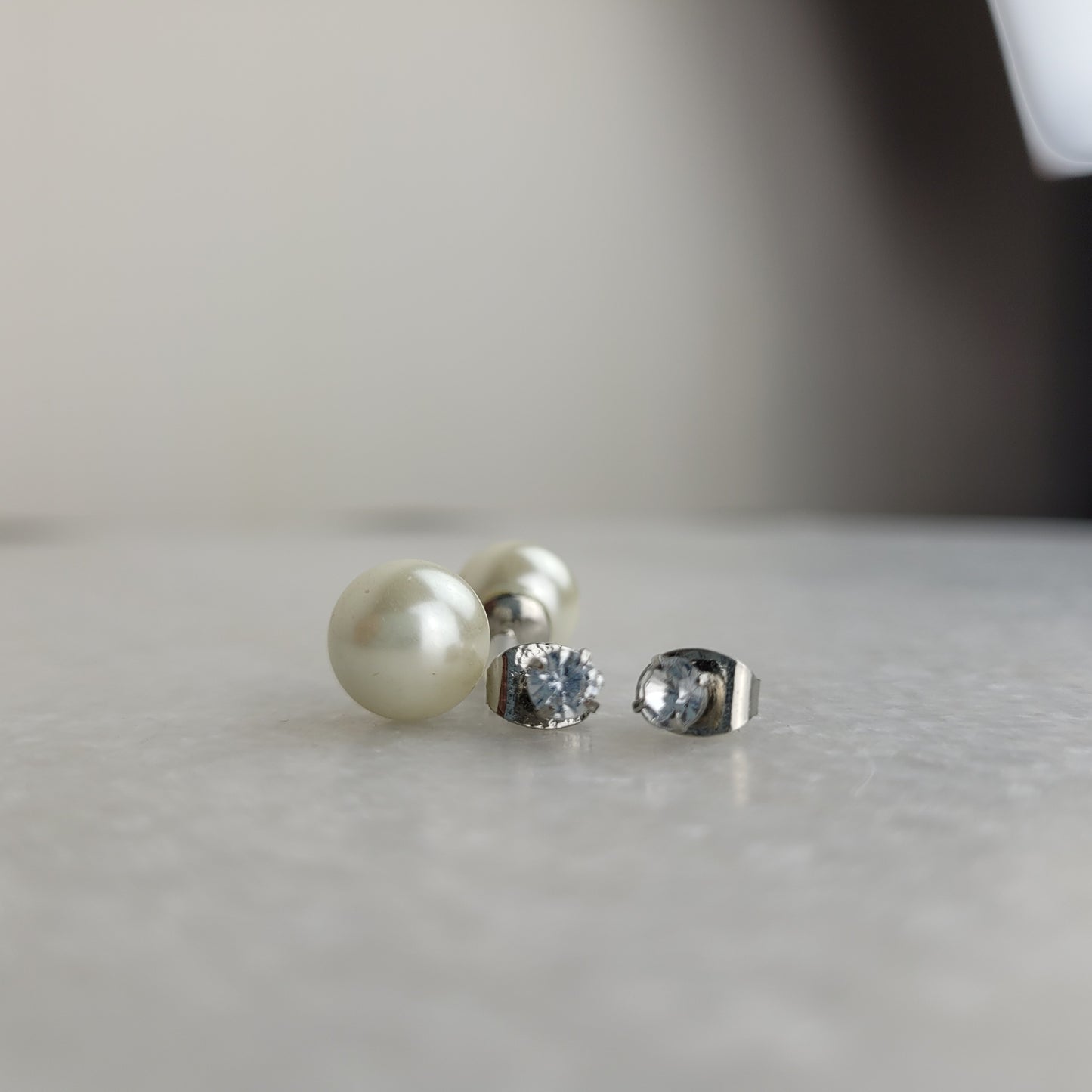 2-Pair Stud Earring Set - Faux Pearl & Clear Crystal