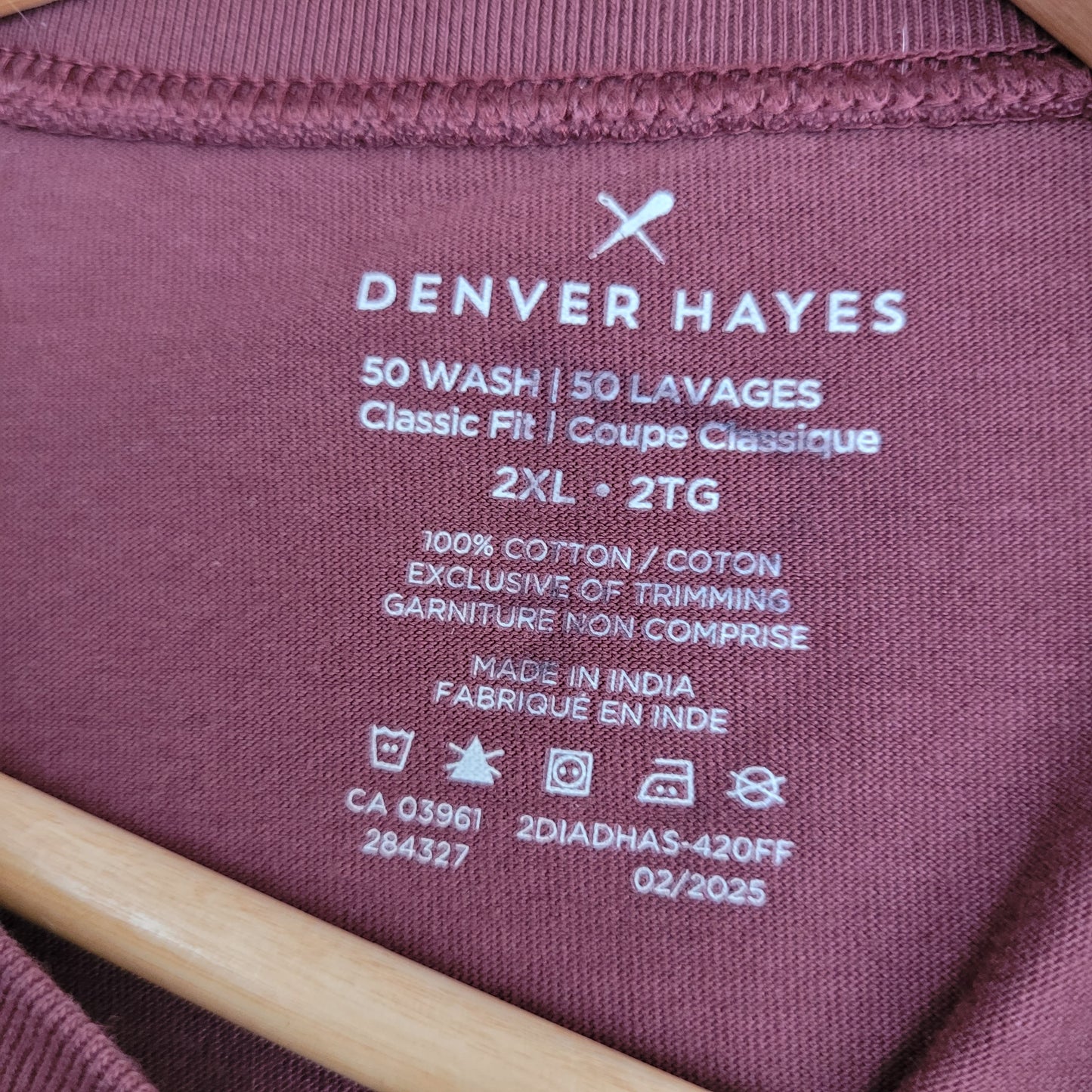 Burgundy Long Sleeve Mens Tee - Denver Hayes (2XL)