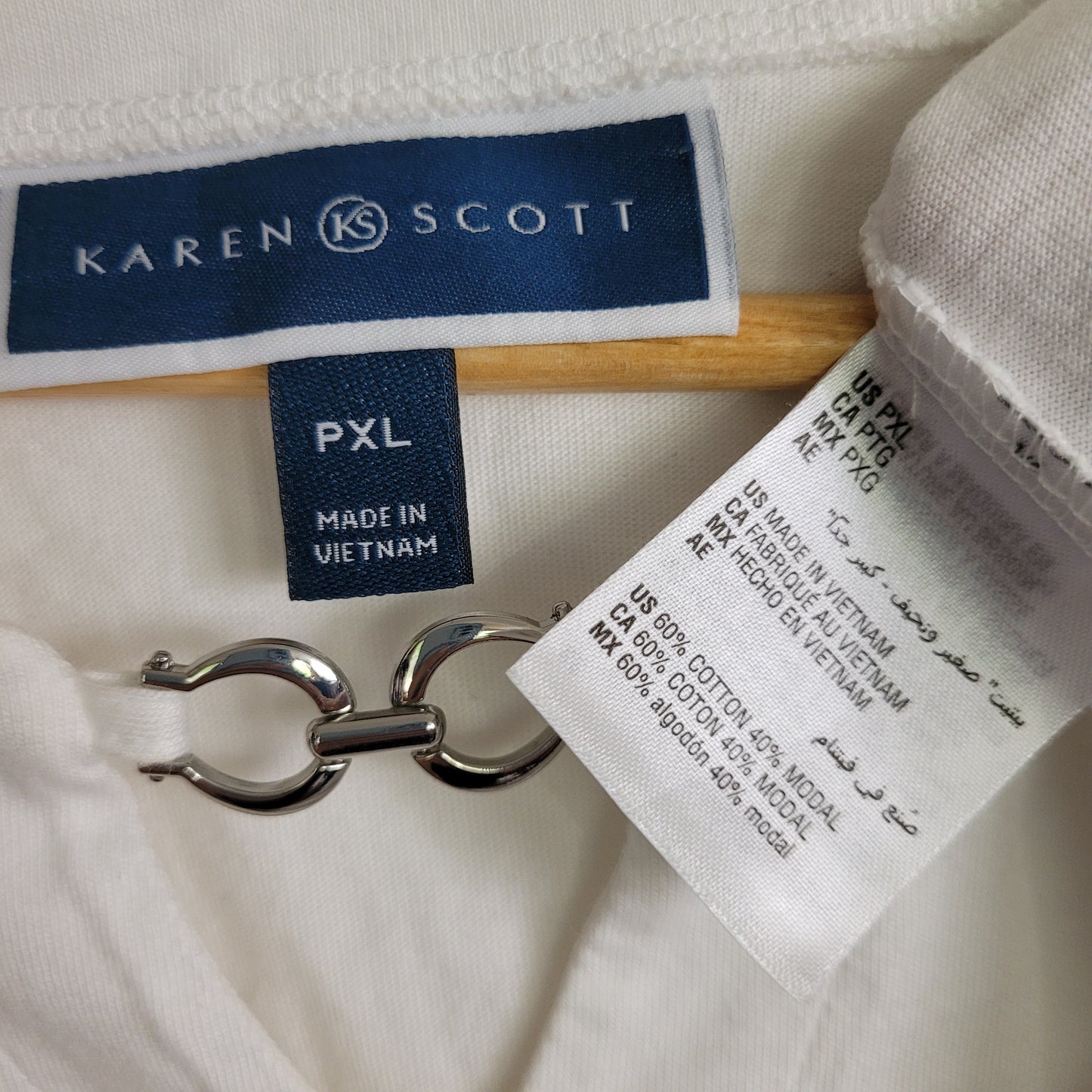 White Hardware Detail Tee - Karen Scott (XL Petite)