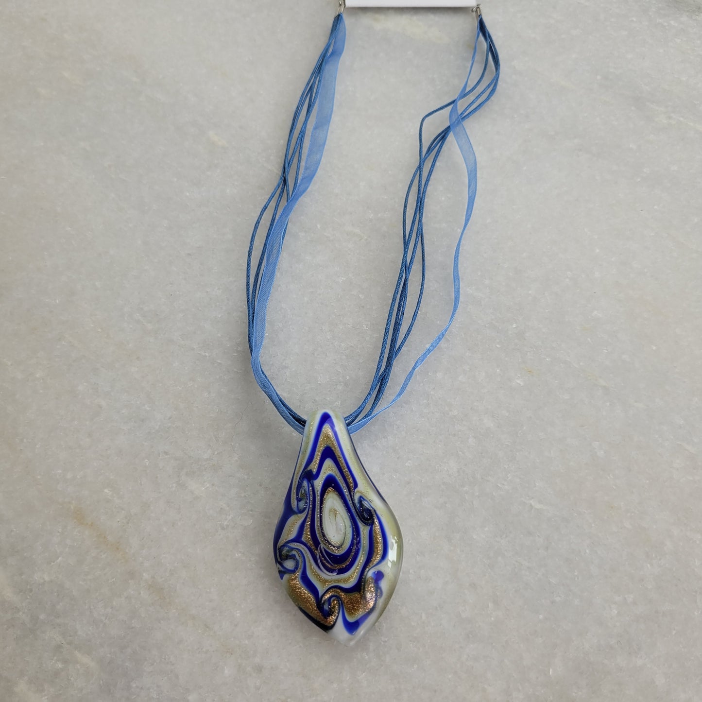 Blue Swirl Art Glass Pendant Necklace