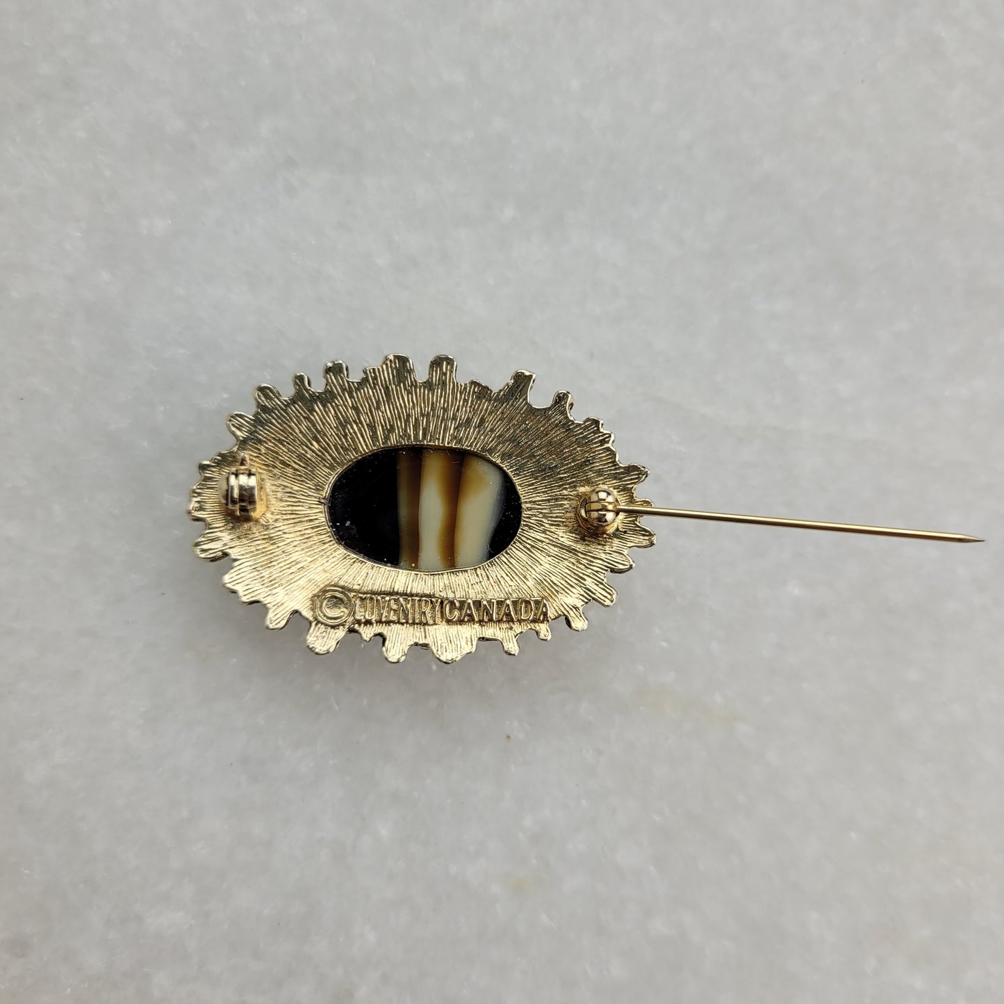 Vintage Sarah Coventry "Norwegian Wood" Faux Tiger's Eye Brooch (1970s)