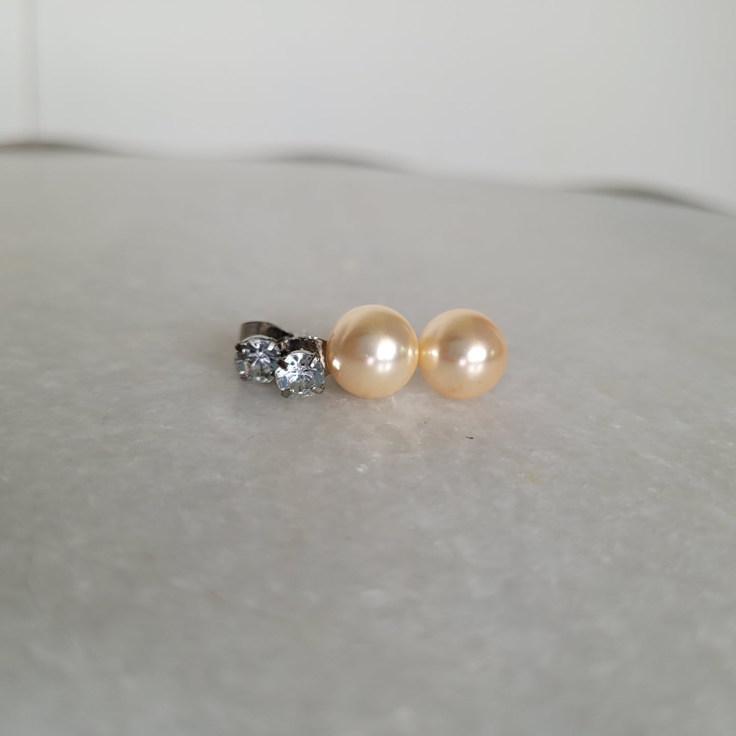 2 Pair Faux Pearl & Clear Crystal Stud Earring Set