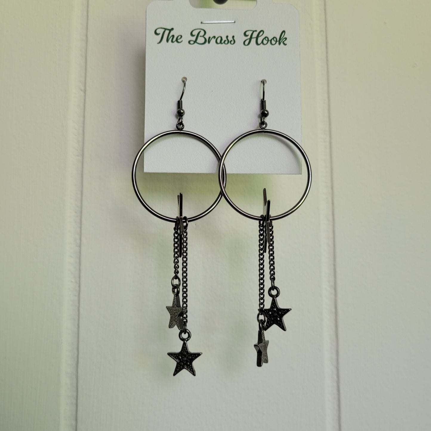 Black Star Hoop Dangle Earrings