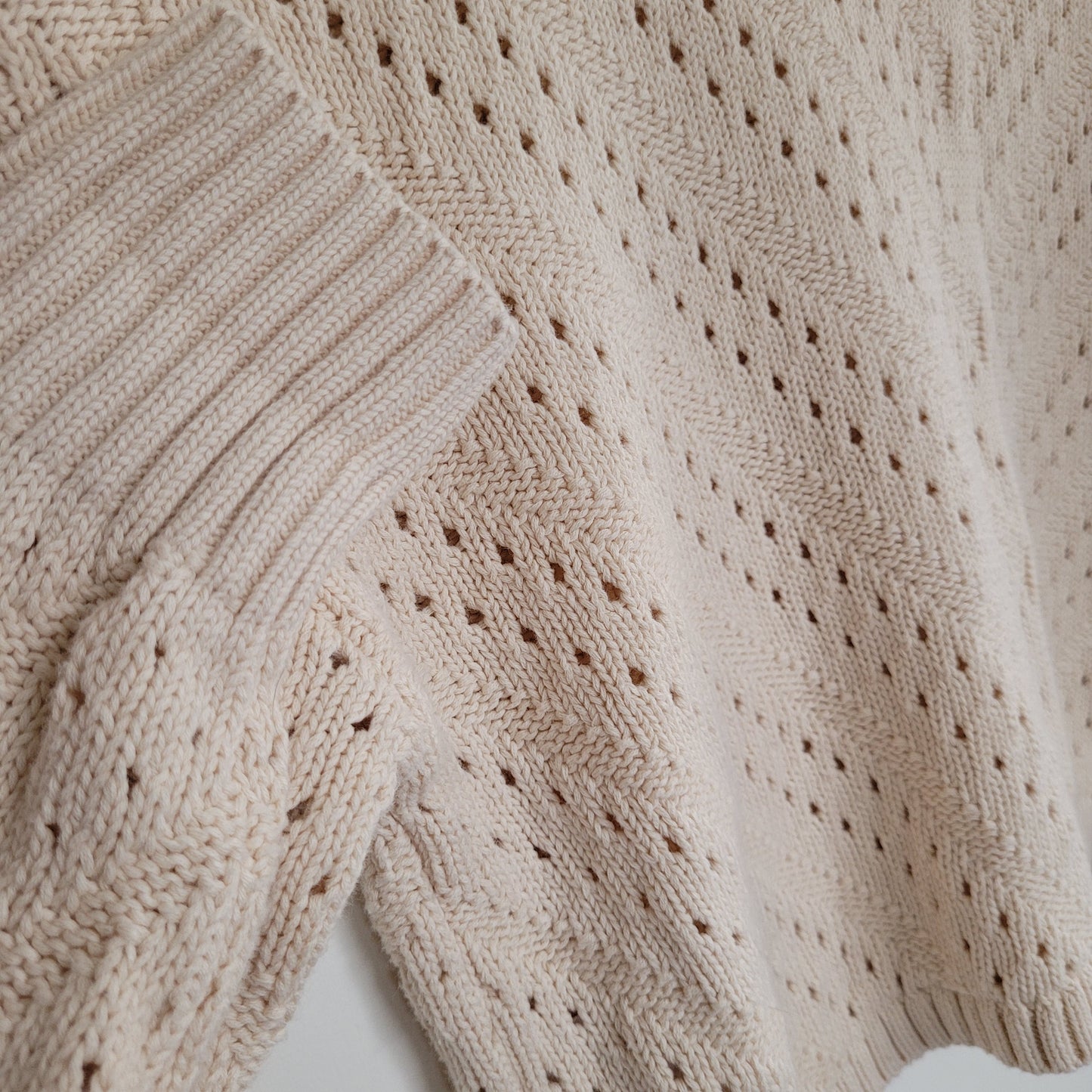 Cream Cropped Knit Pointelle Sweater - French Connection (Size S)