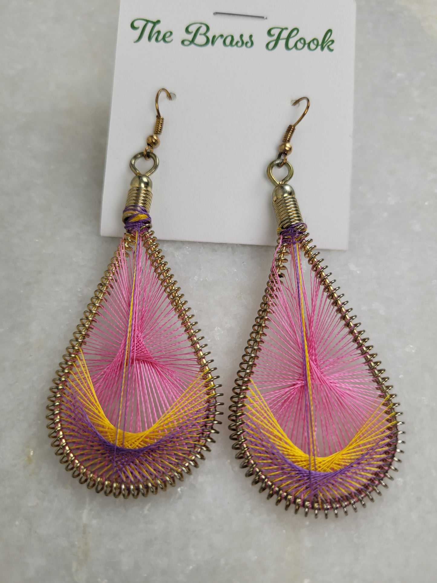 Pink & Purple String Art Teardrop Dangle Earrings