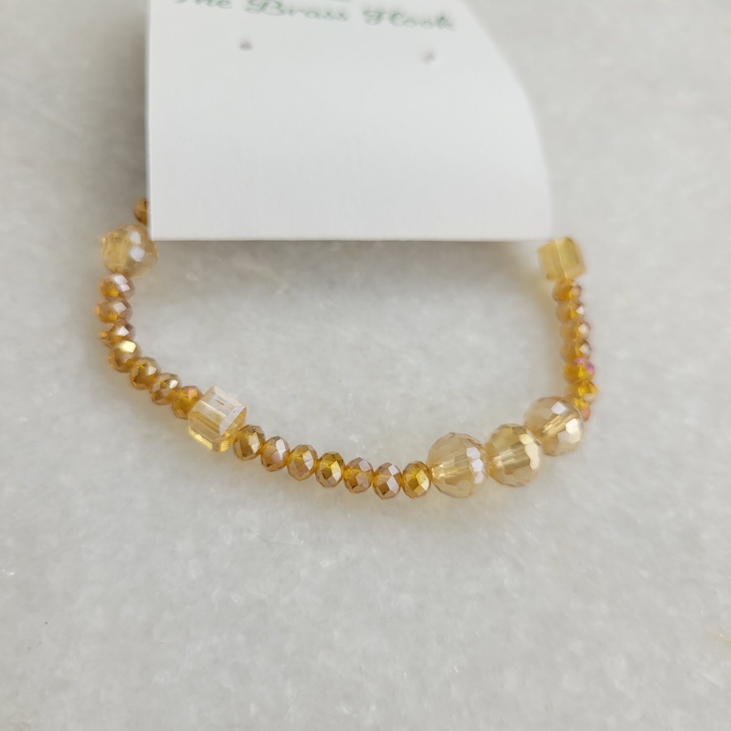 Champagne Crystal Beaded Stretch Bracelet with Rhinestone Accent