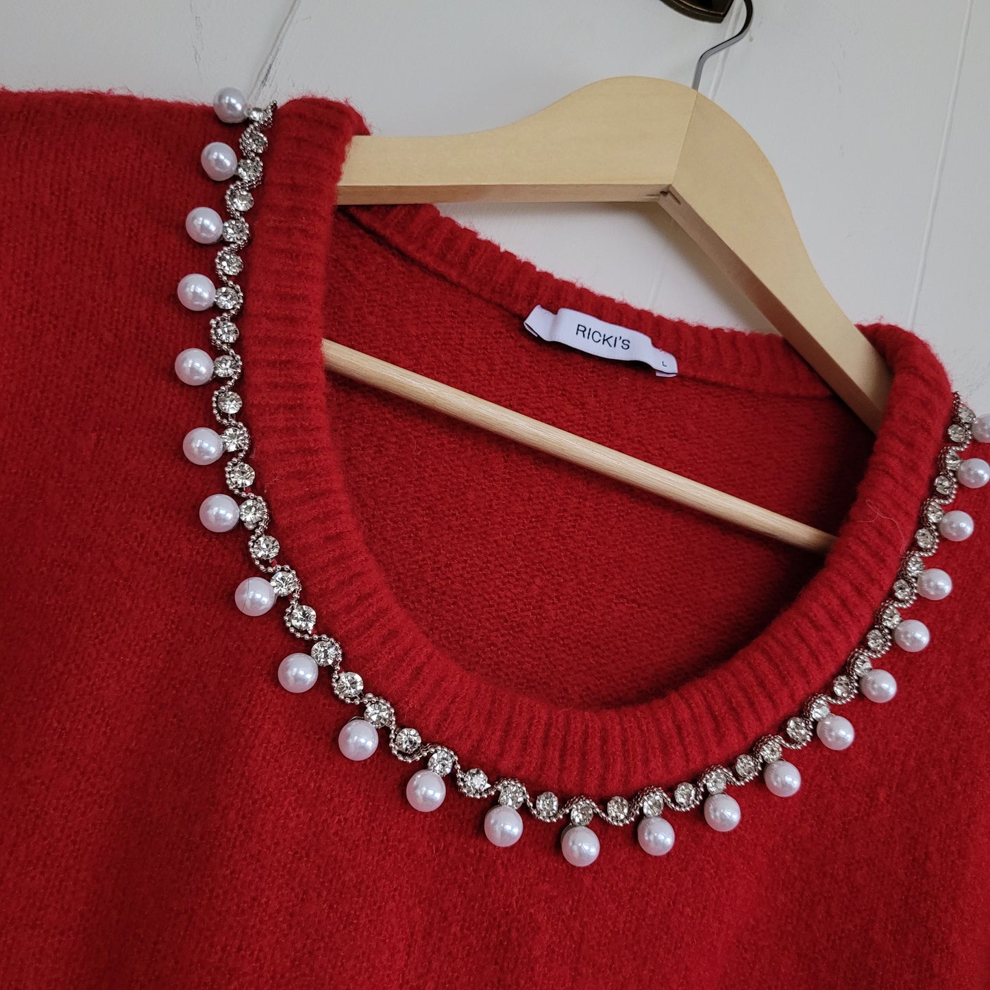 Red Embellished Neckline Knit Sweater - Ricki's (L)