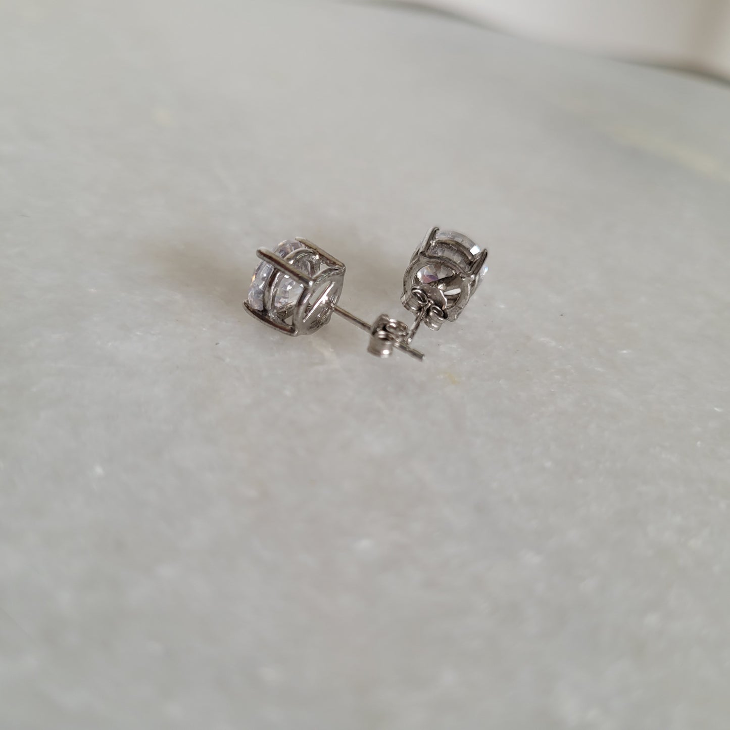 Classic Clear Crystal Stud Earrings - Silver Tone Cubic Zirconia Style