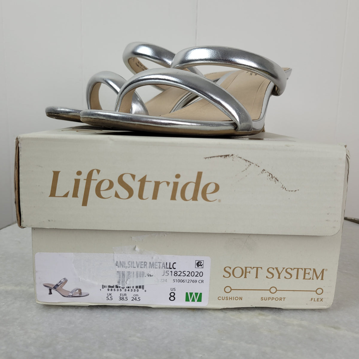Silver Metallic Heeled Sandals - LifeStride (Size 8)