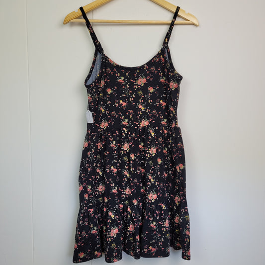 Black Floral Tiered Sundress - Streetwear Society (Small)