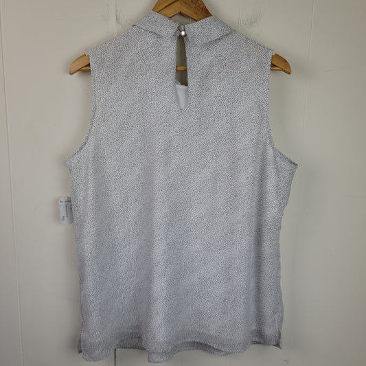 White Speckled Mock Neck Sleeveless Blouse - Cleo (Size L)