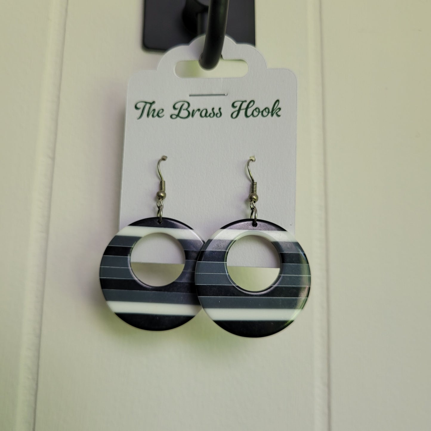 Black & White Striped Circle Drop Earrings