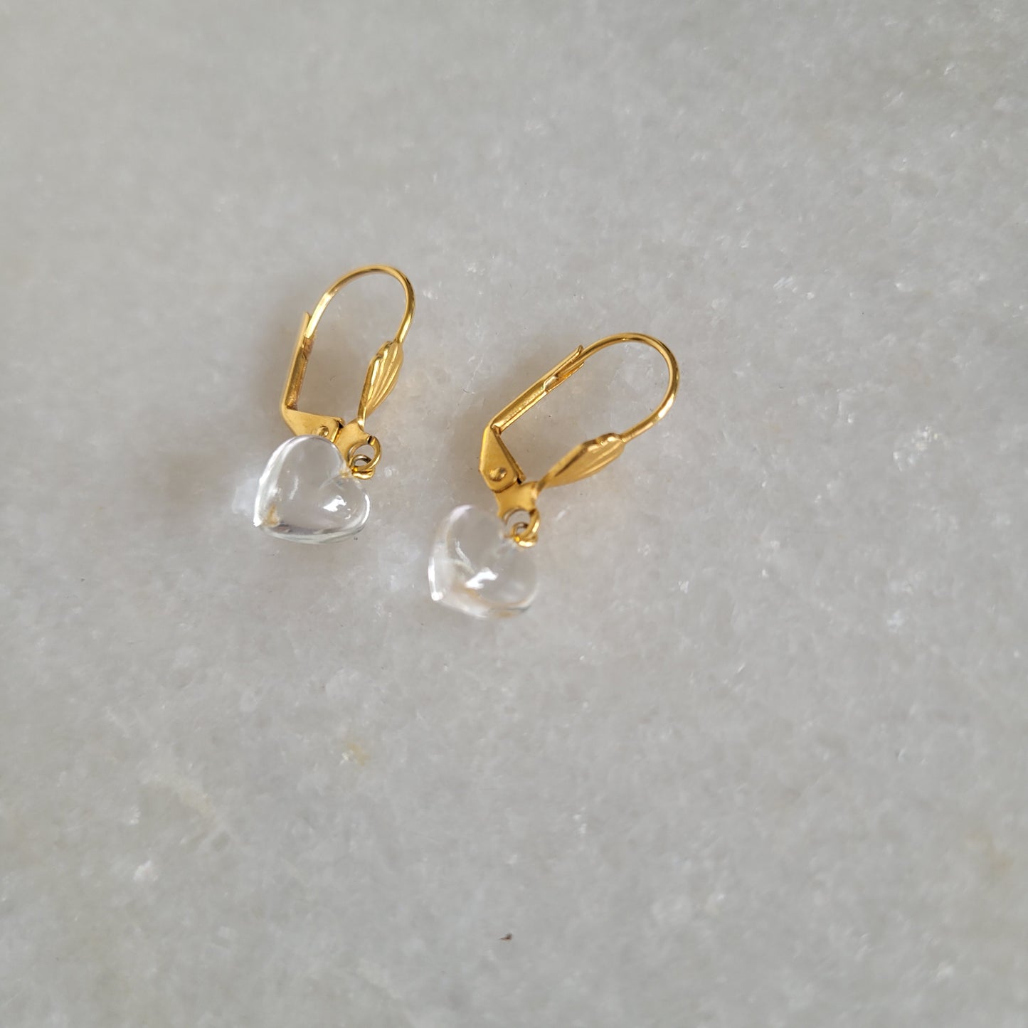Gold Tone Clear Heart Drop Earrings