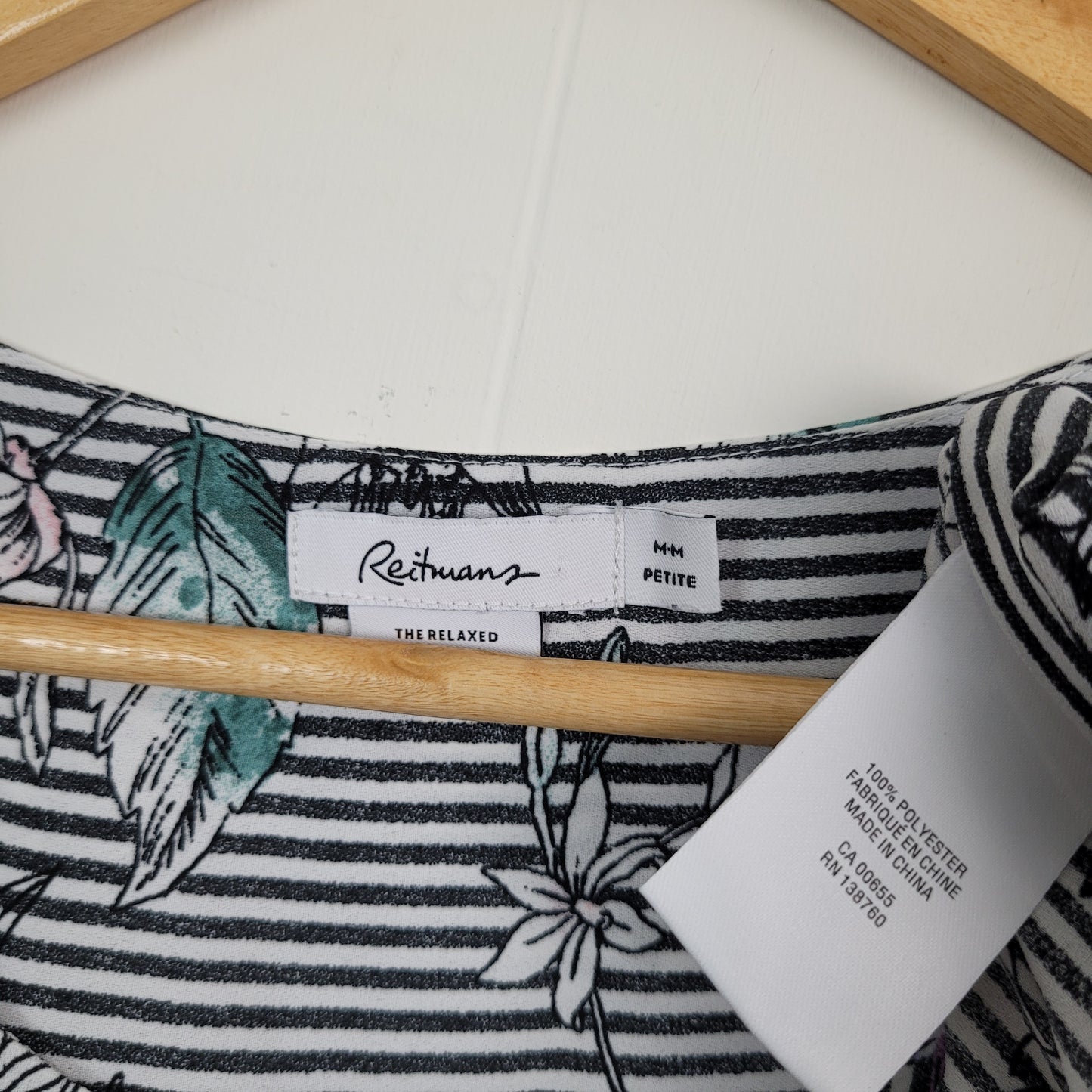 Black & White Floral Stripe Blouse - Reitmans (Medium Petite)