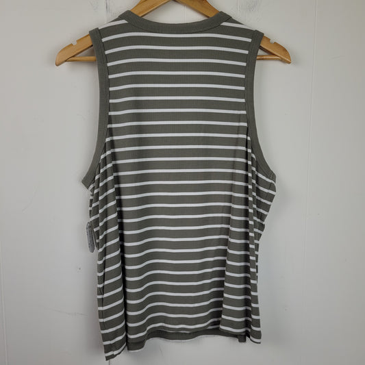 Olive Green Striped Ribbed Tank Top - Reitmans Essentials (2X)