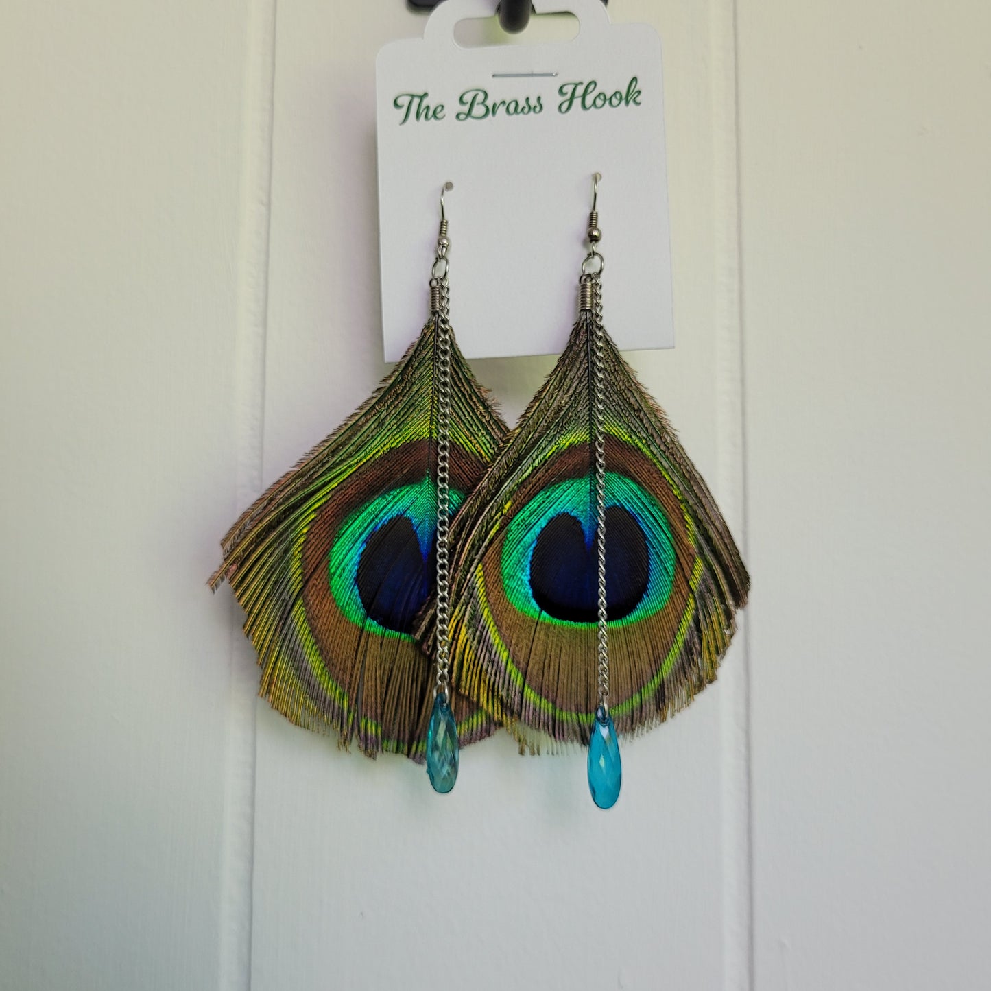 Peacock Feather Drop Earrings
