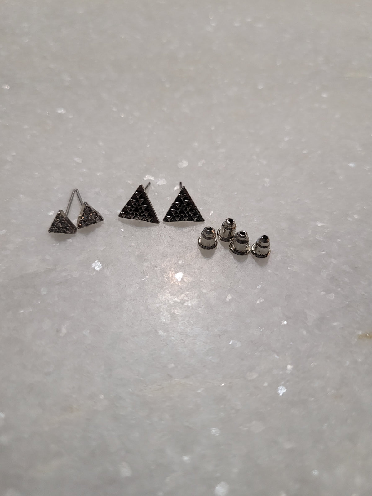 2-Pair Silver Tone Triangle Stud Earrings