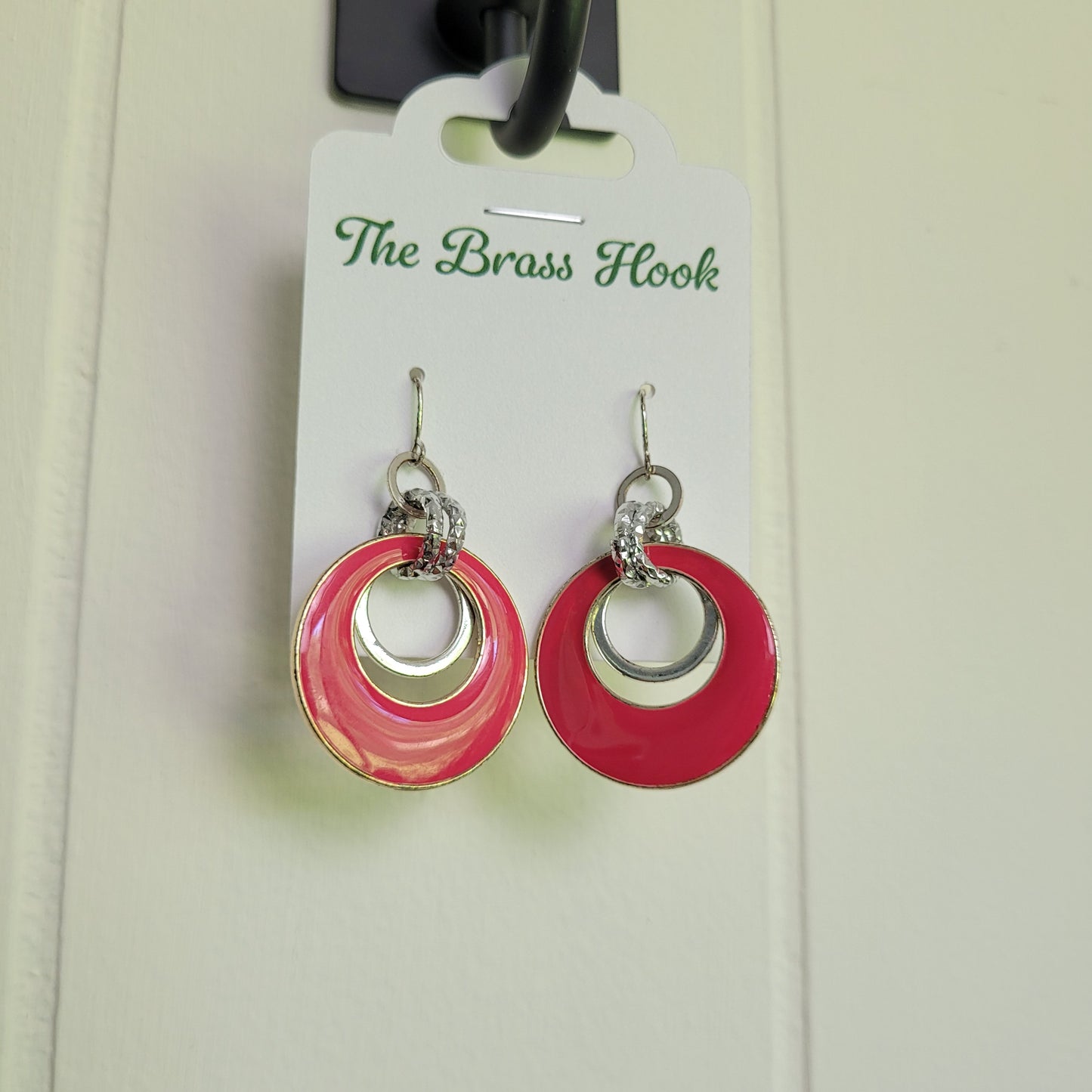 Pink Enamel Circle Drop Earrings