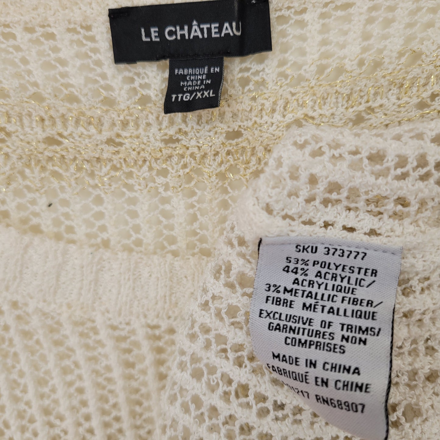 Cream Open Knit Metallic Stripe Sweater - Le Château (XXL)