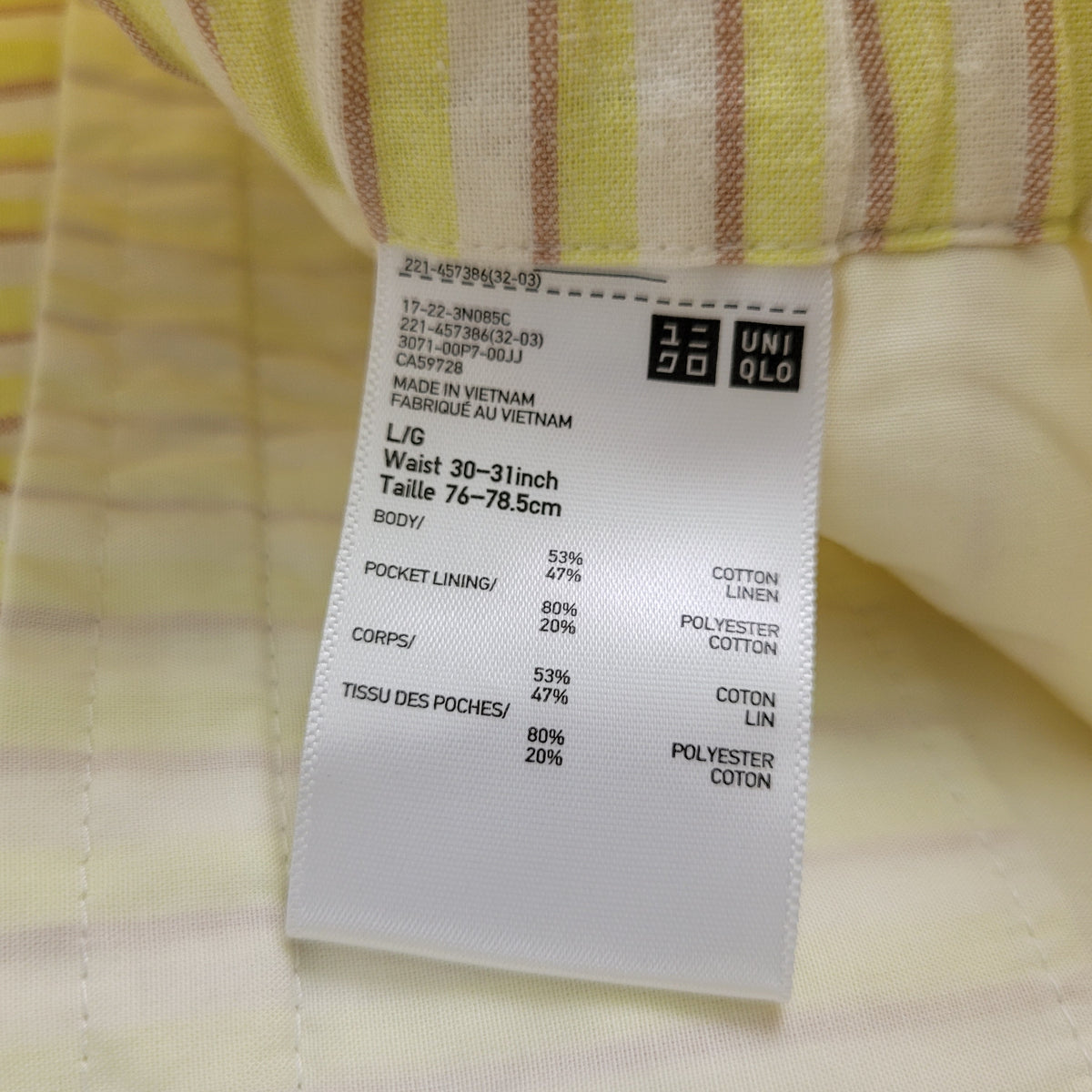 Yellow Striped Linen Blend Shorts - Uniqlo (Size L)