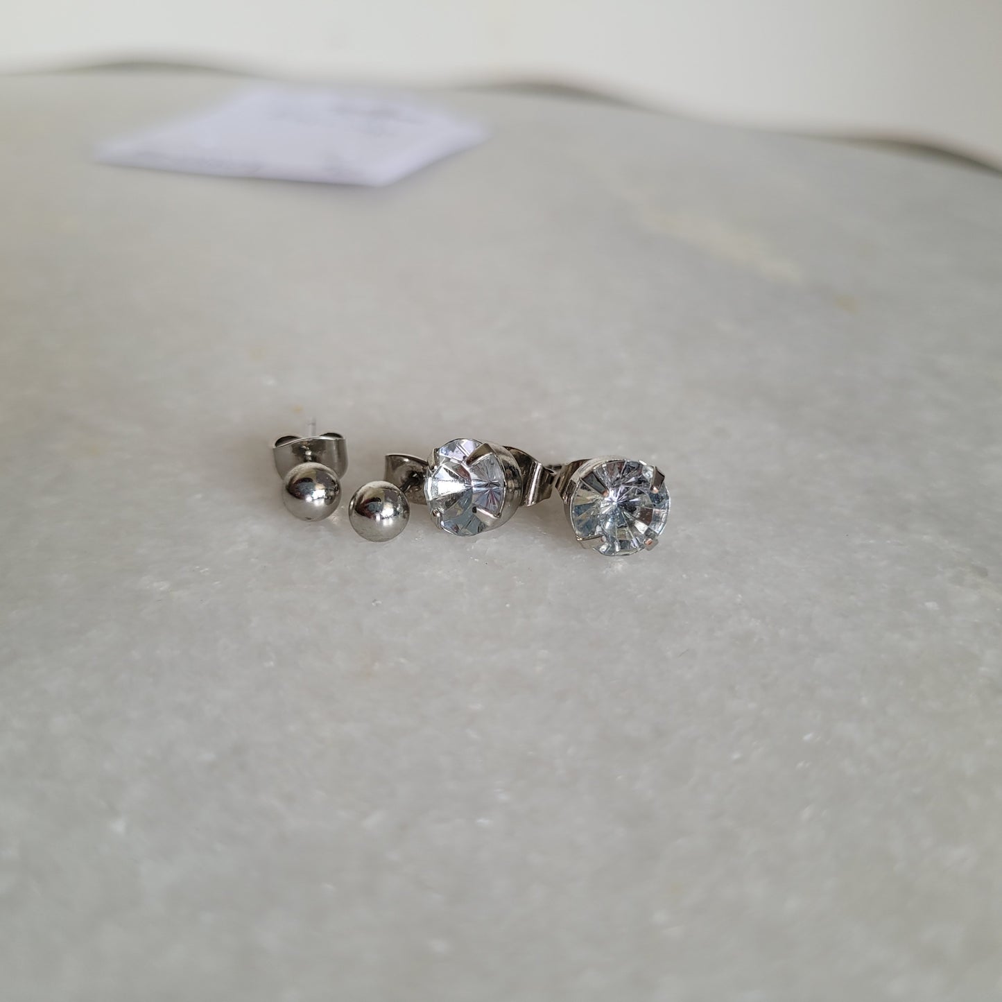 2 Pair Silver-Tone Ball & Crystal Stud Earring Set
