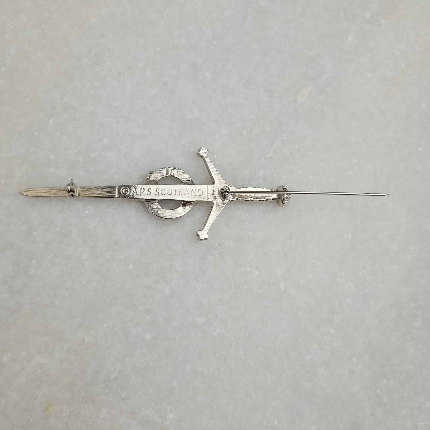 Scottish Claymore Sword Kilt Brooch - Antiqued Silver Tone (APS Scotland)
