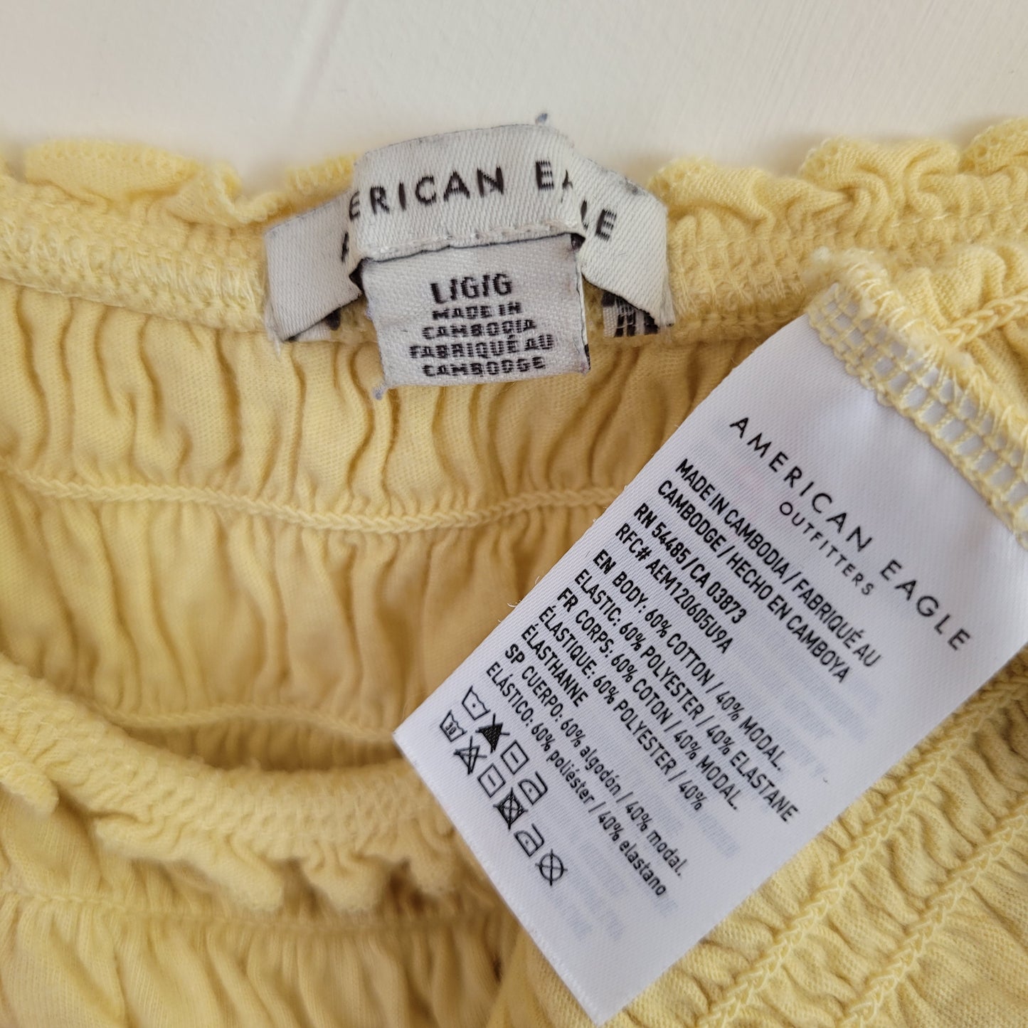 Yellow Smocked Crop Tank - American Eagle (Large)