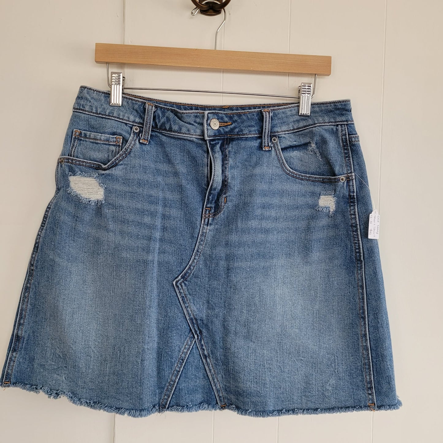 Light Wash Distressed Denim Mini Skirt - Old Navy (Size 12)