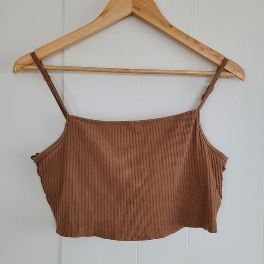 Brown Ribbed Lace Bralette - Aerie (L)