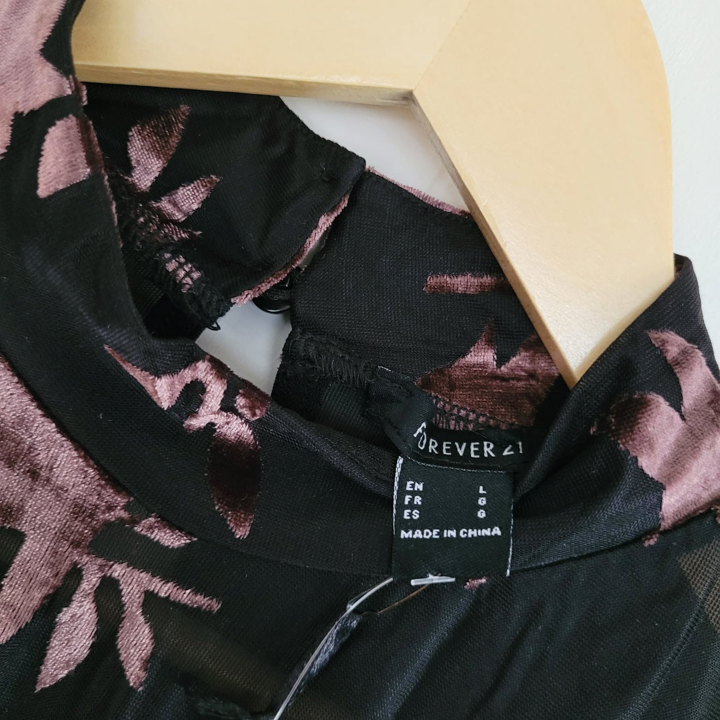 Black/Mauve Mesh Floral Long Sleeve Bodysuit - Forever 21 (L) BNWT