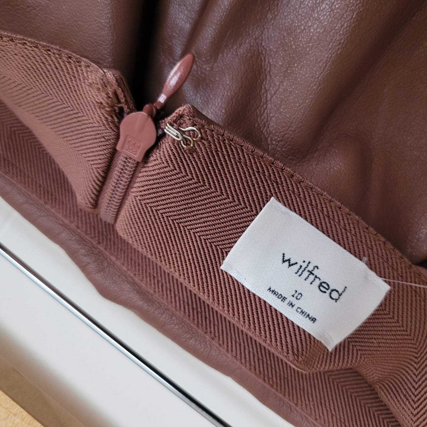 Brown Faux Leather Faux Wrap Mini Skirt - Wilfred (Size 10)