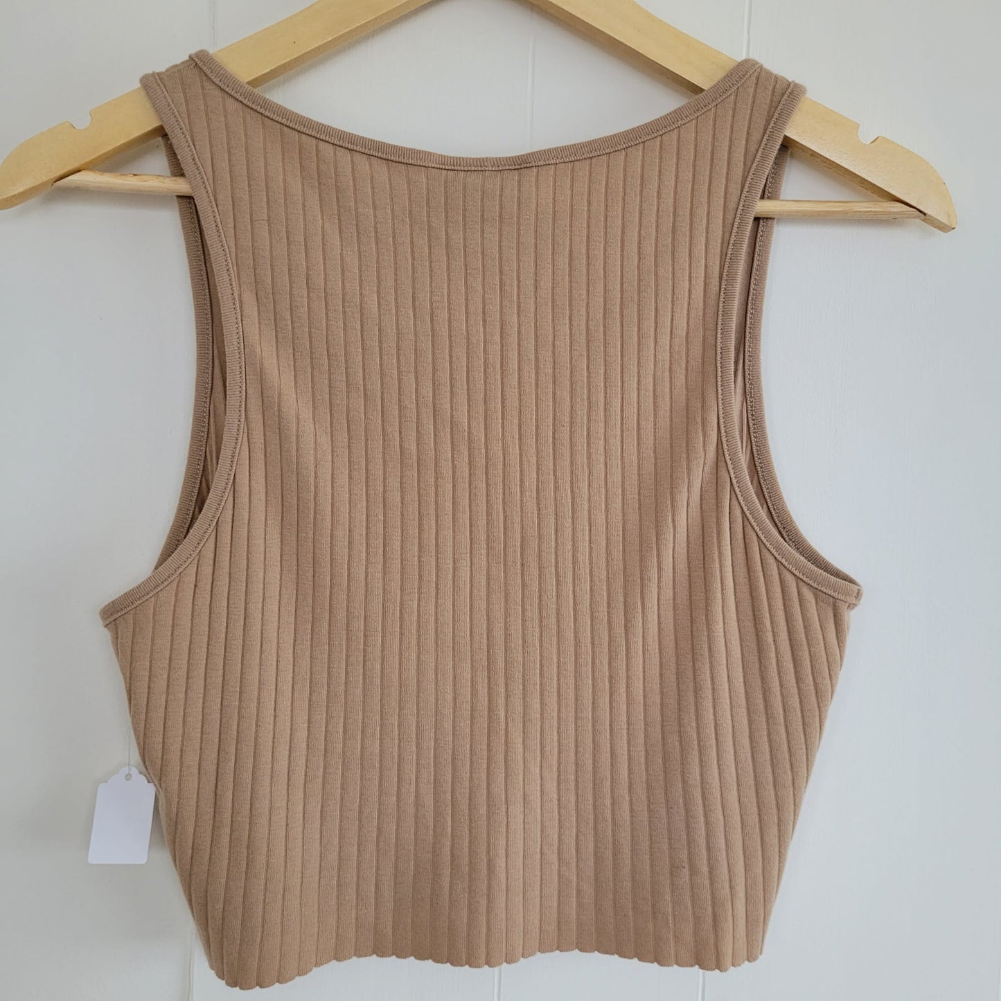 Beige Ribbed Cropped Tank - Topshop (S)