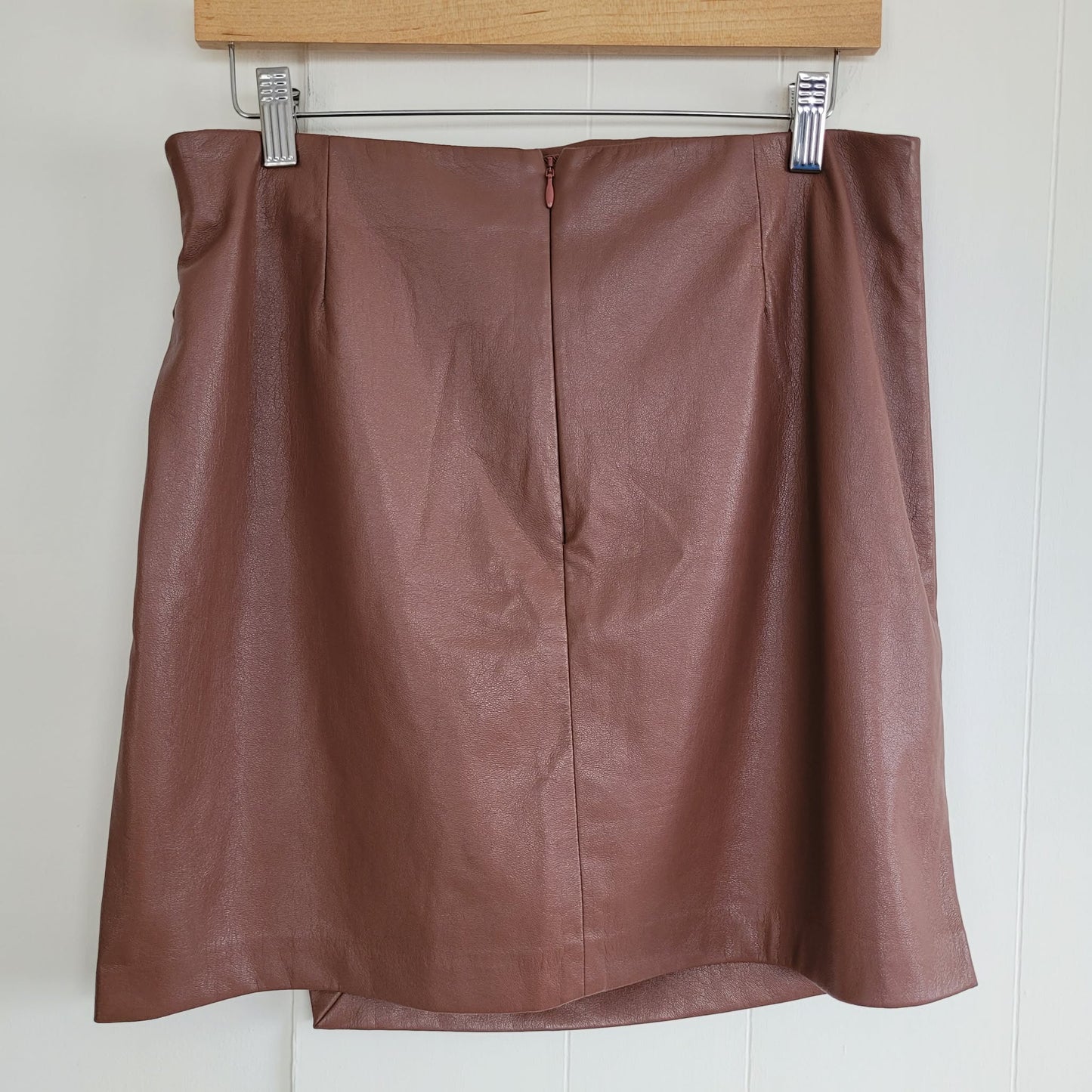 Brown Faux Leather Faux Wrap Mini Skirt - Wilfred (Size 10)