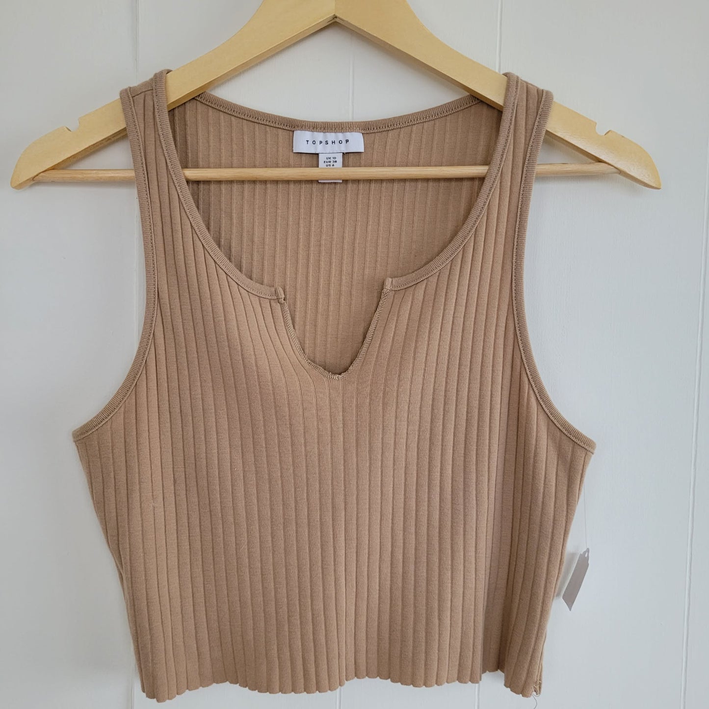 Beige Ribbed Cropped Tank - Topshop (S)
