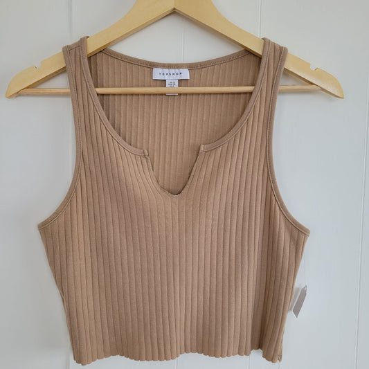 Beige Ribbed Cropped Tank - Topshop (S)
