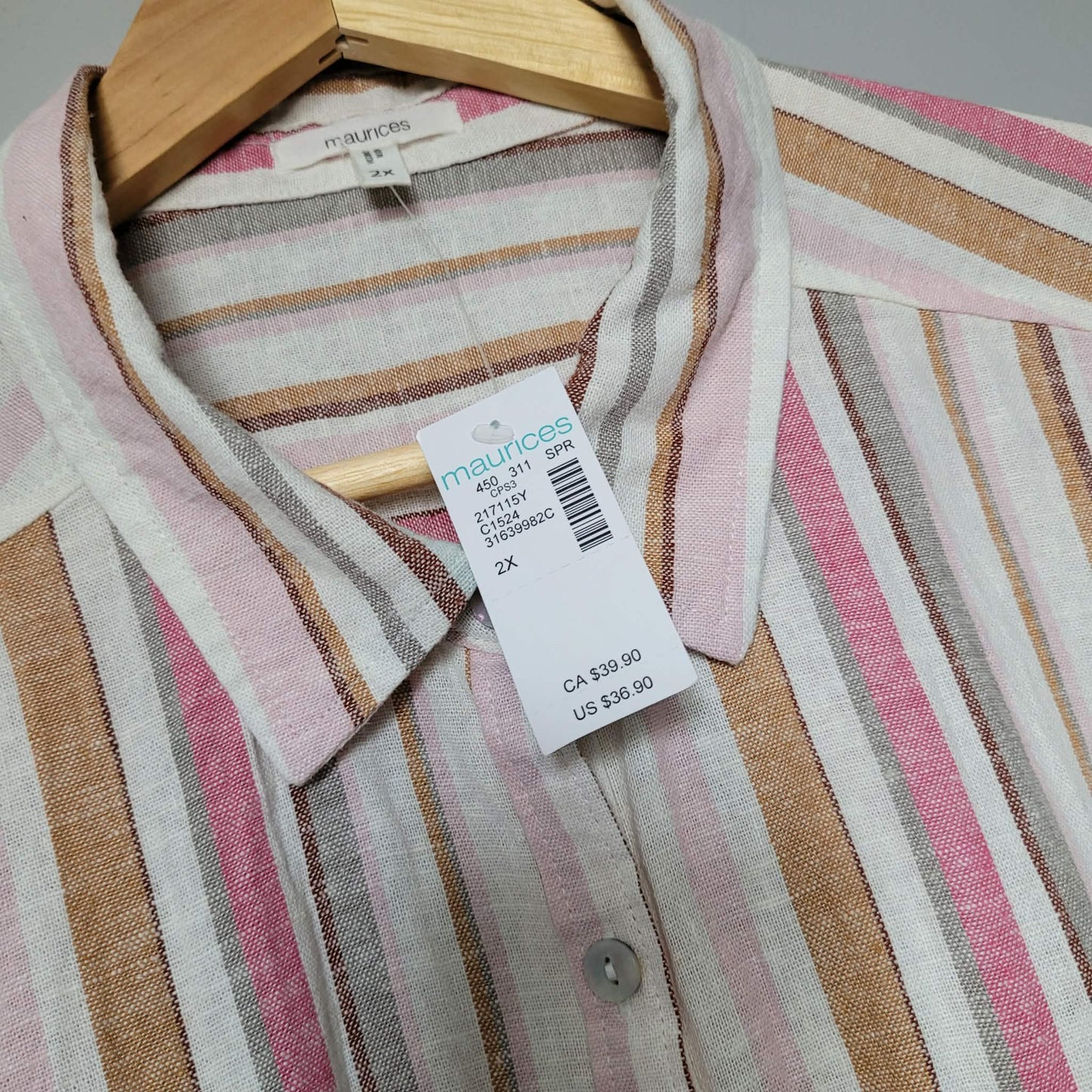 Striped Linen Blend Button-Up Shirt - Maurices (2X)