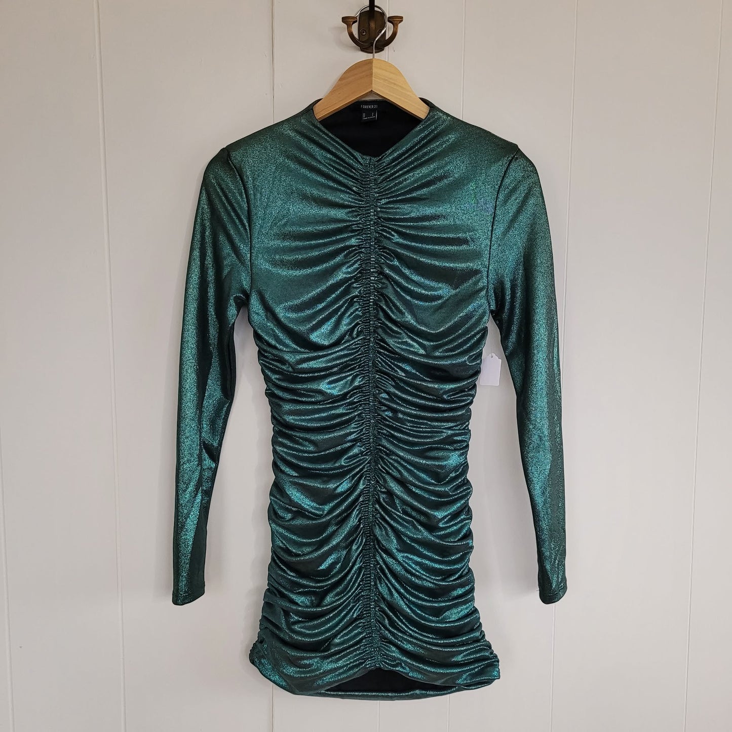 Green Shimmer Ruched Mini Dress - Forever 21 (S)