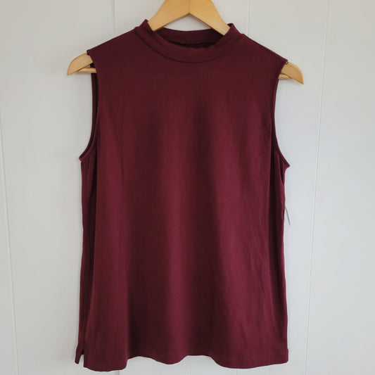 Burgundy Sleeveless Mock Neck Top - Lands' End (M)