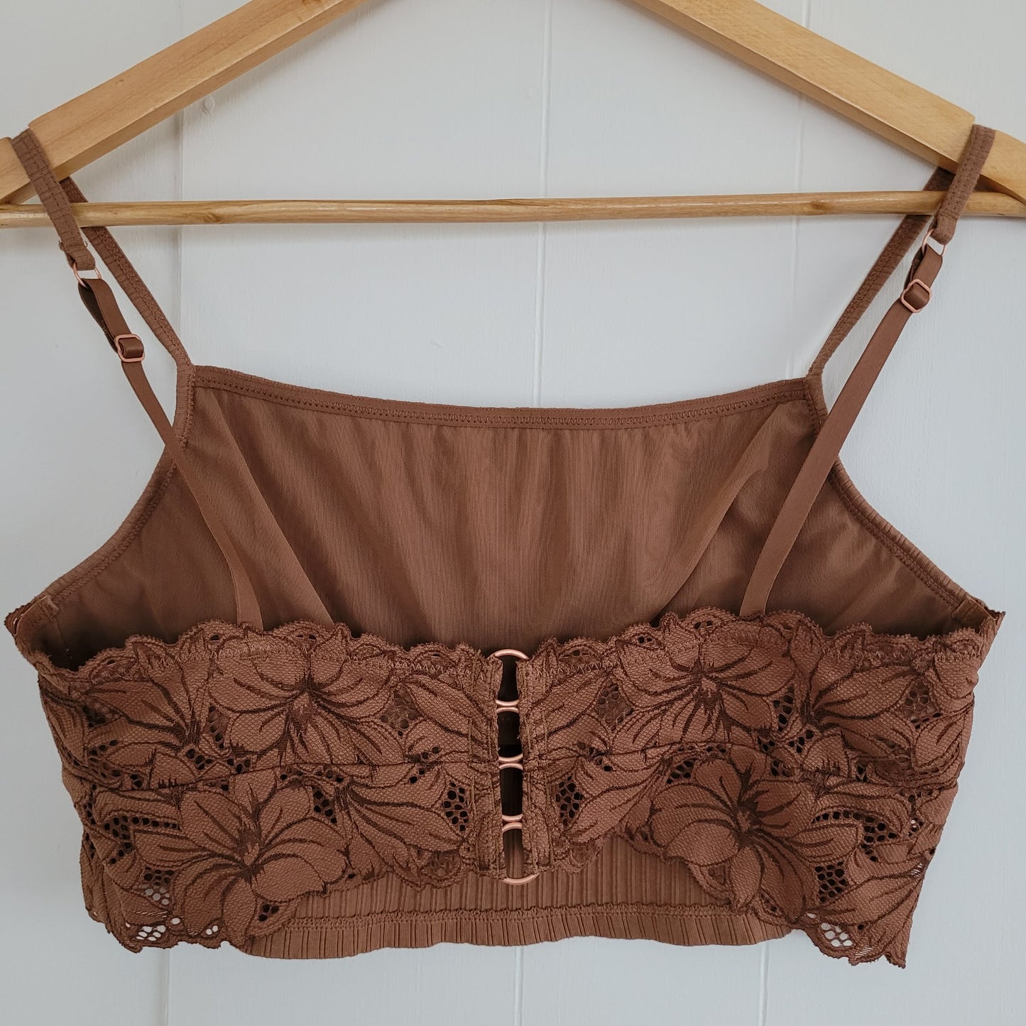 Brown Ribbed Lace Bralette - Aerie (L)