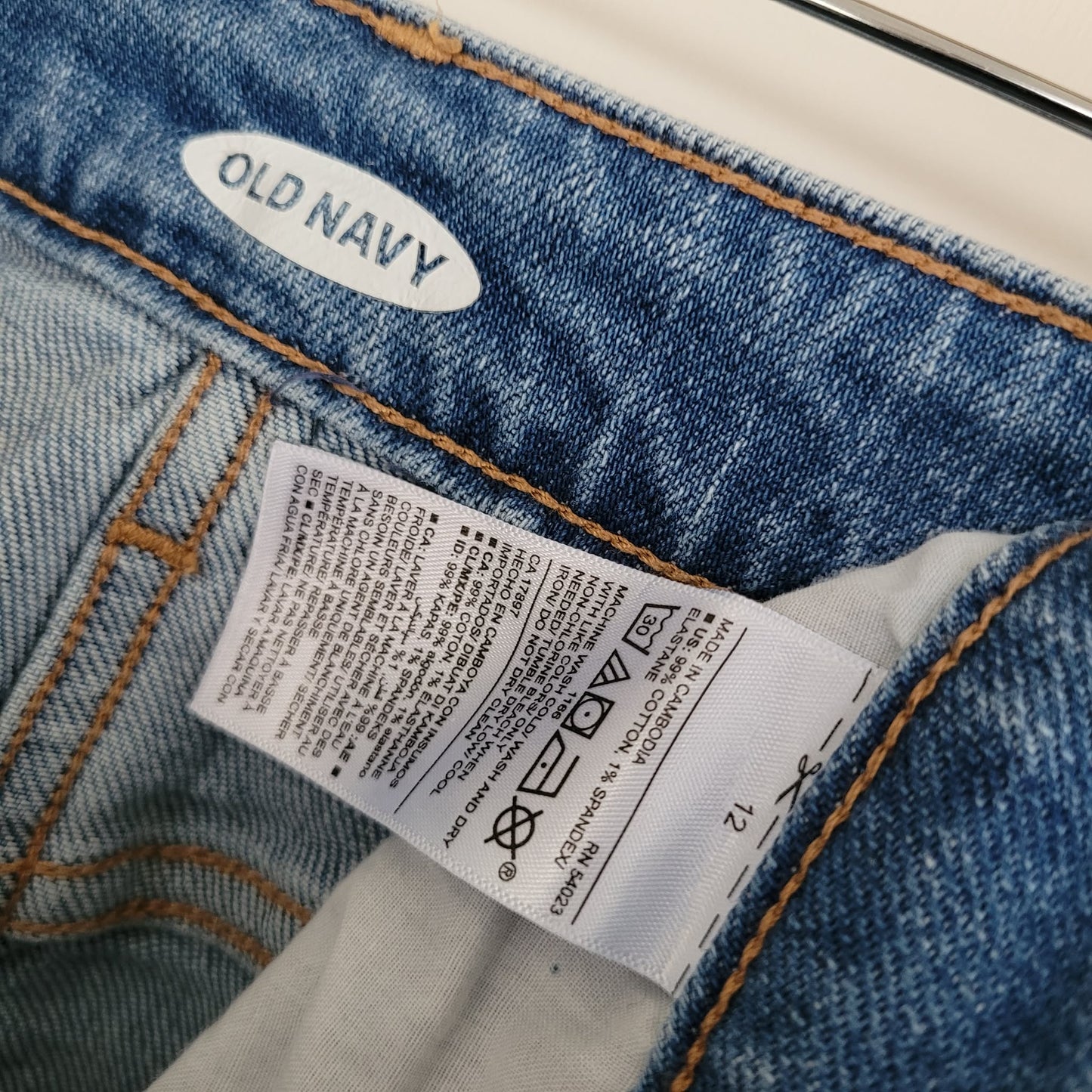 Light Wash Distressed Denim Mini Skirt - Old Navy (Size 12)