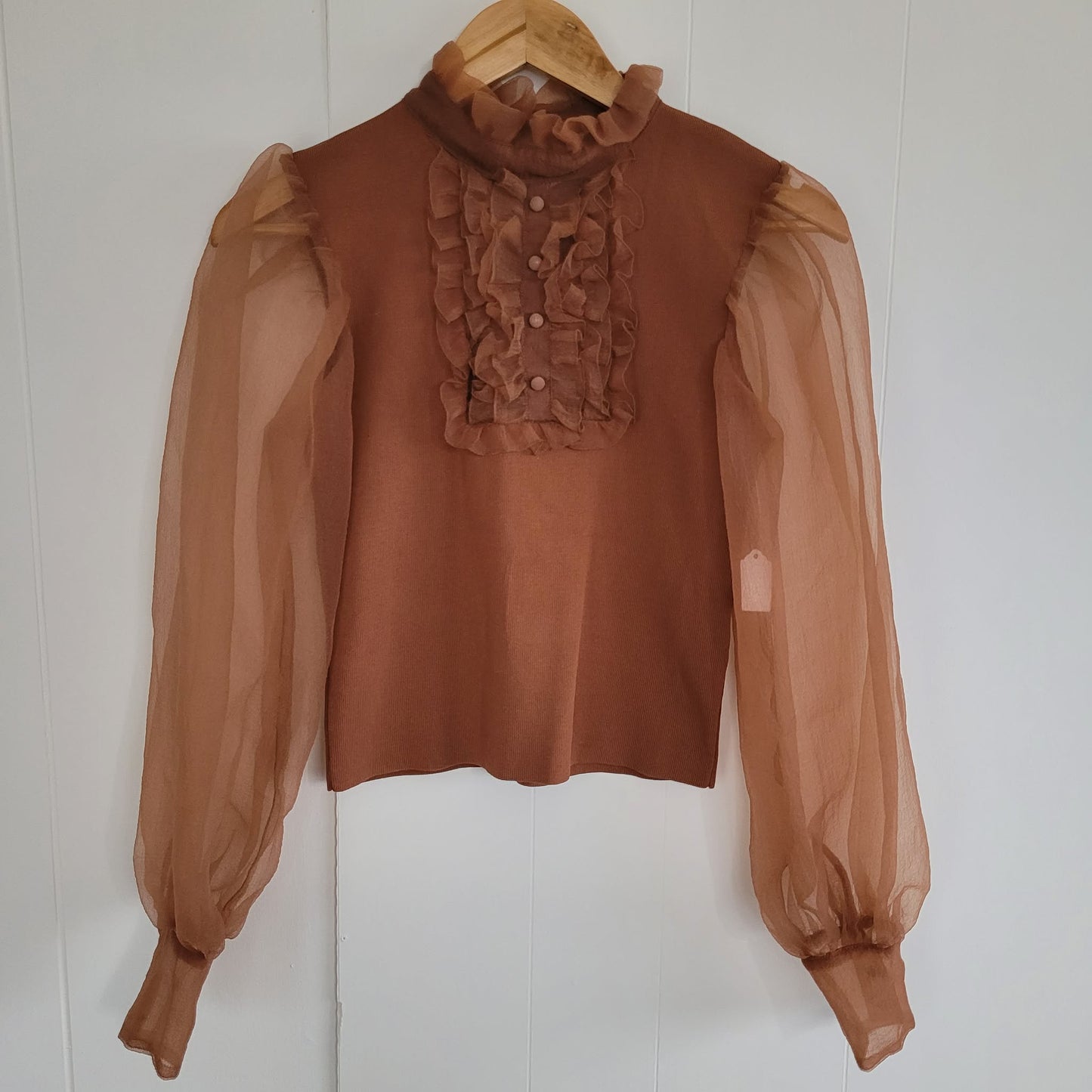 Brown Sheer Sleeve Knit Blouse - Zara (S)