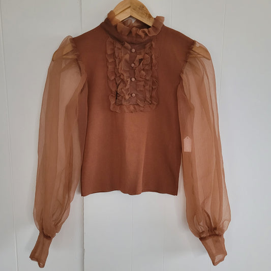 Brown Sheer Sleeve Knit Blouse - Zara (S)