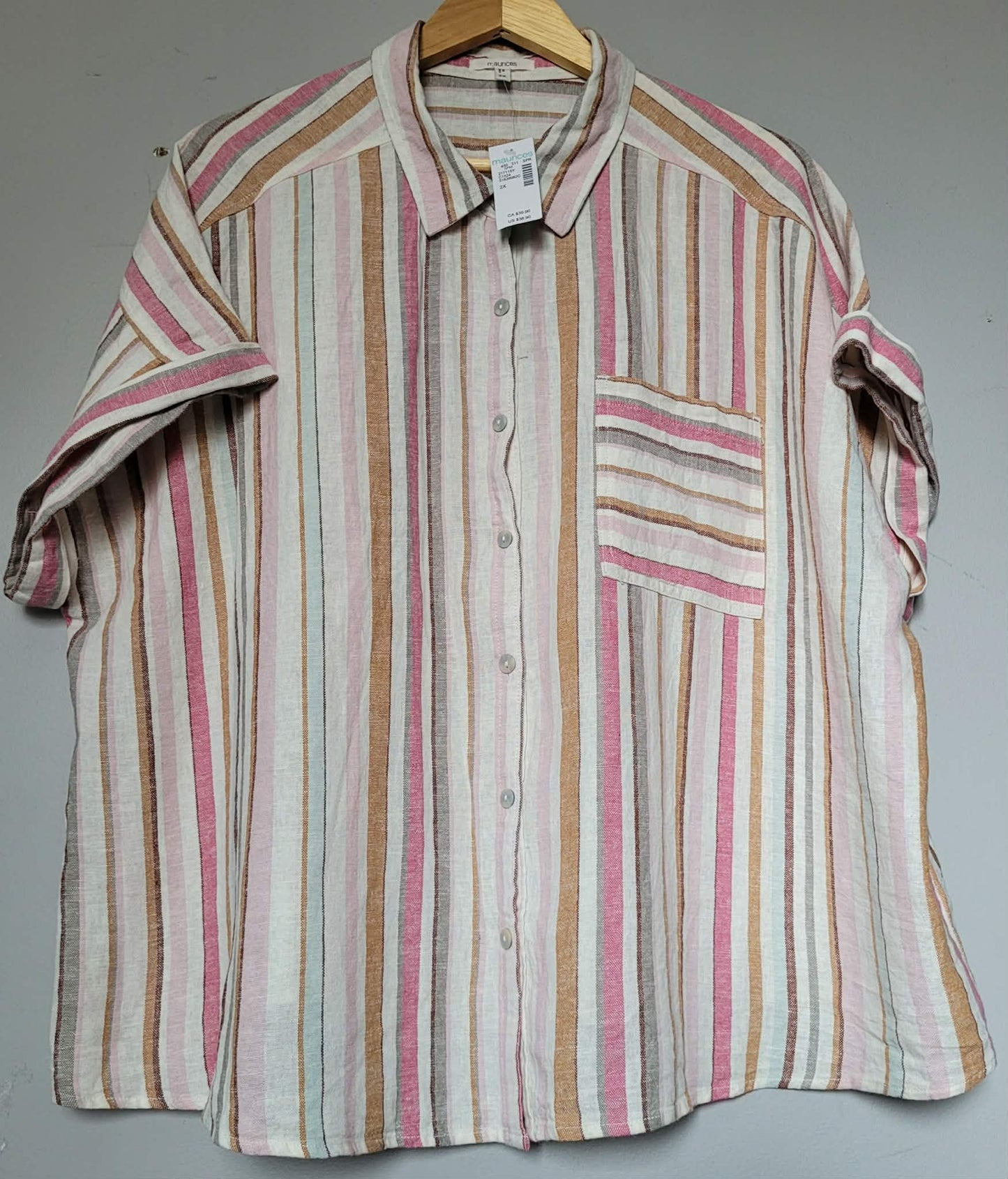 Striped Linen Blend Button-Up Shirt - Maurices (2X)