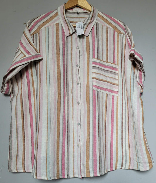 Striped Linen Blend Button-Up Shirt - Maurices (2X)