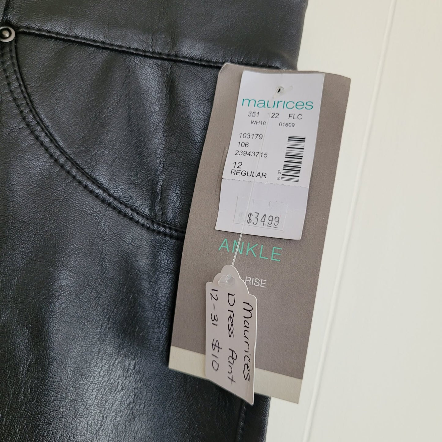 Black Faux Leather Skinny Ankle Pants - Maurices (Size 12) BNWT