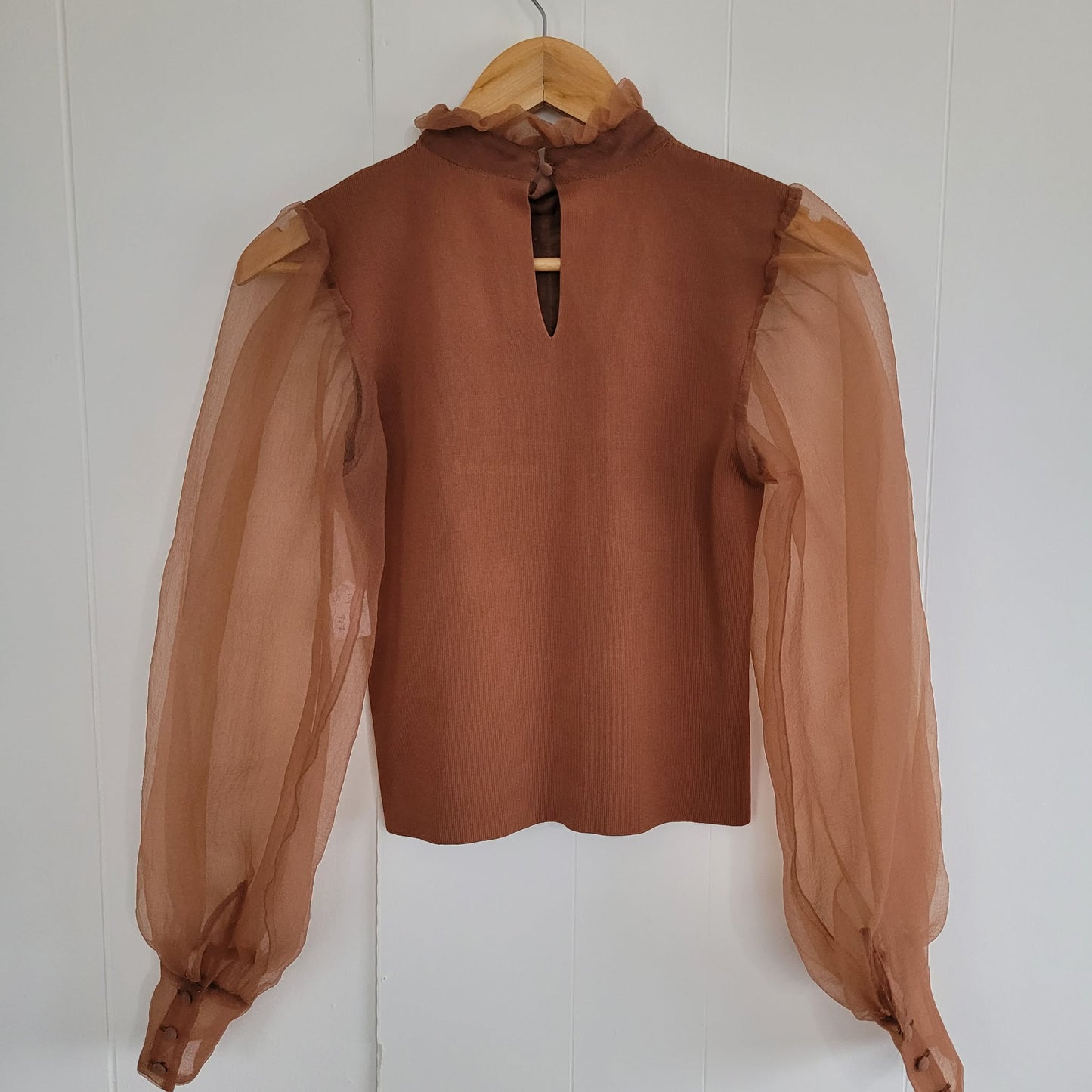 Brown Sheer Sleeve Knit Blouse - Zara (S)