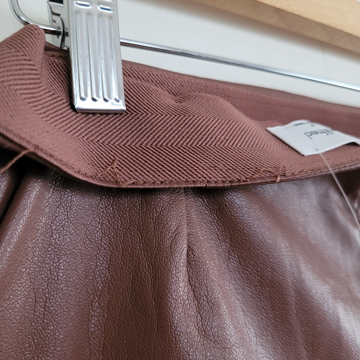 Brown Faux Leather Faux Wrap Mini Skirt - Wilfred (Size 10)