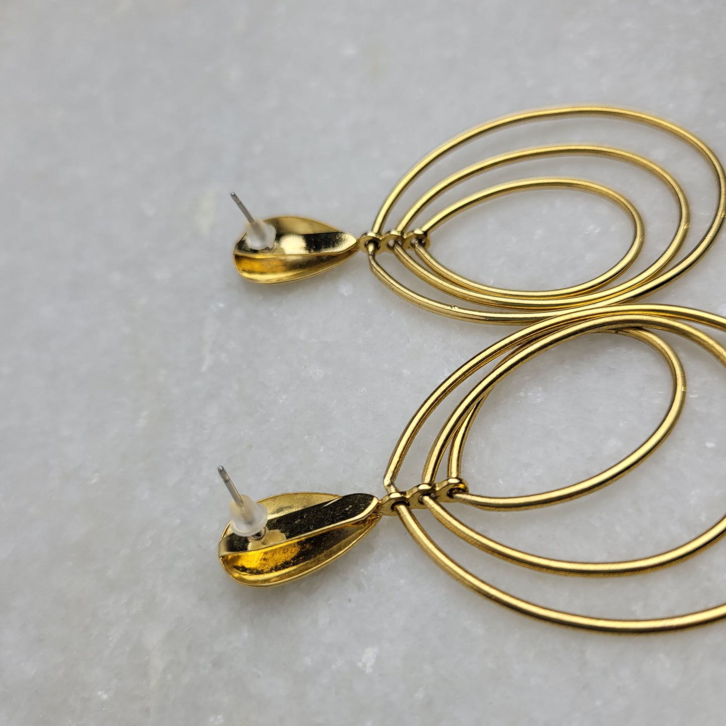 Gold Tone Layered Teardrop Dangle Earrings