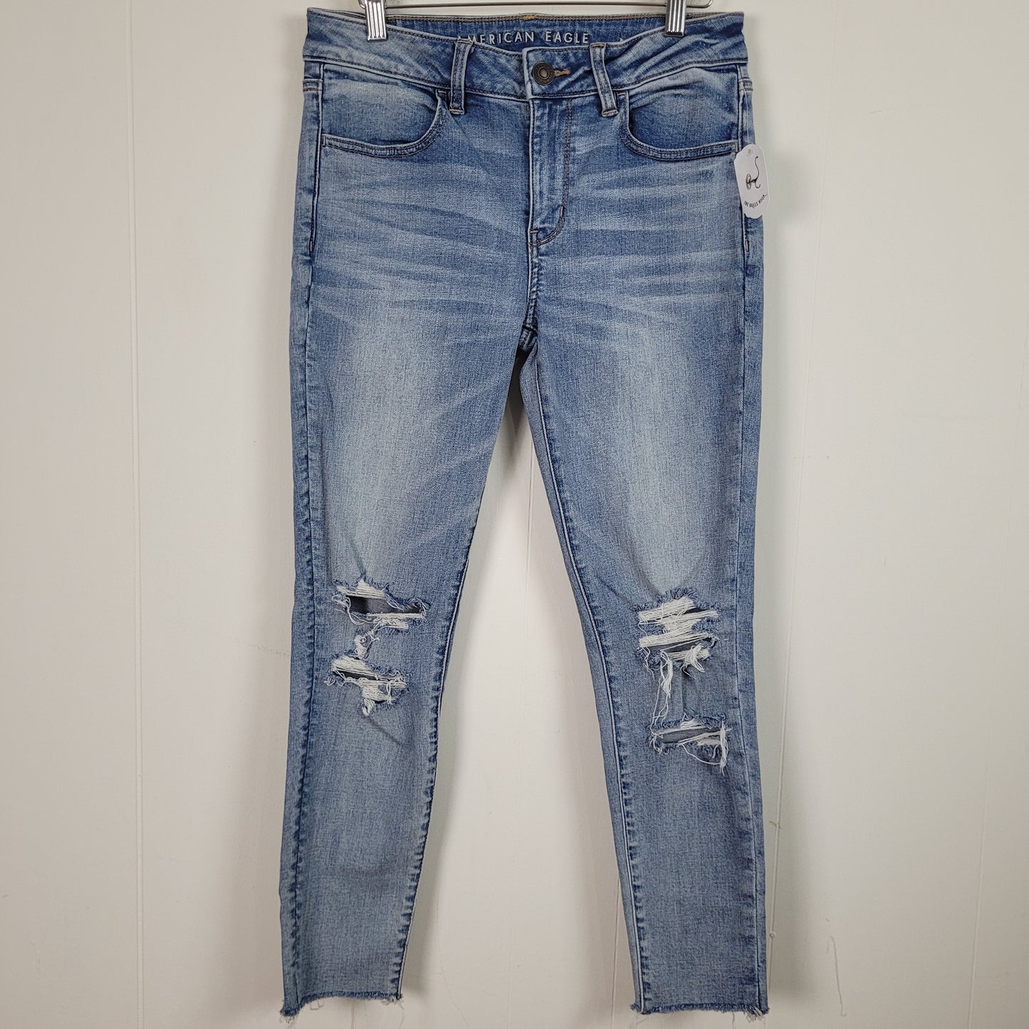 Light Wash Super Stretch Distressed Jegging Jeans - American Eagle (Size 8 Short)
